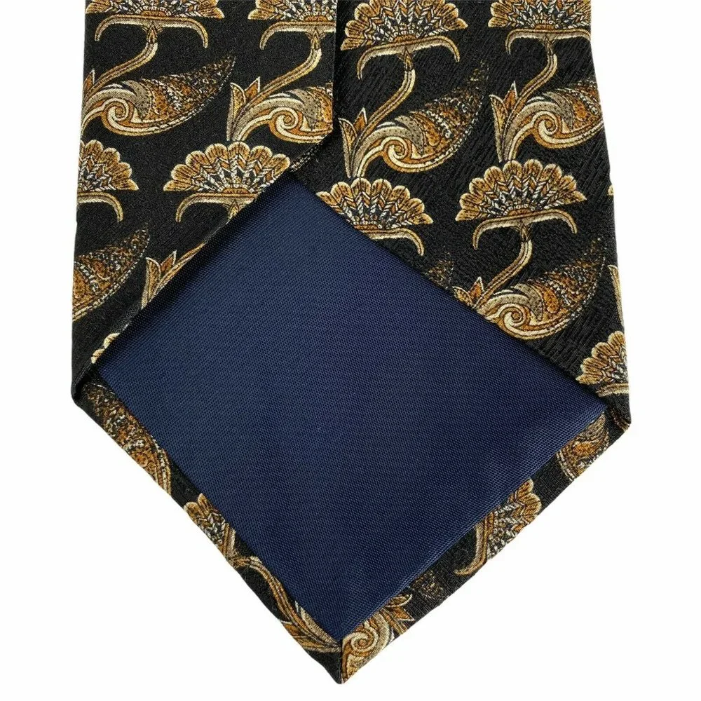 Croft & Barrow Black Gold Leaf‎ Fan Silk USA Tie